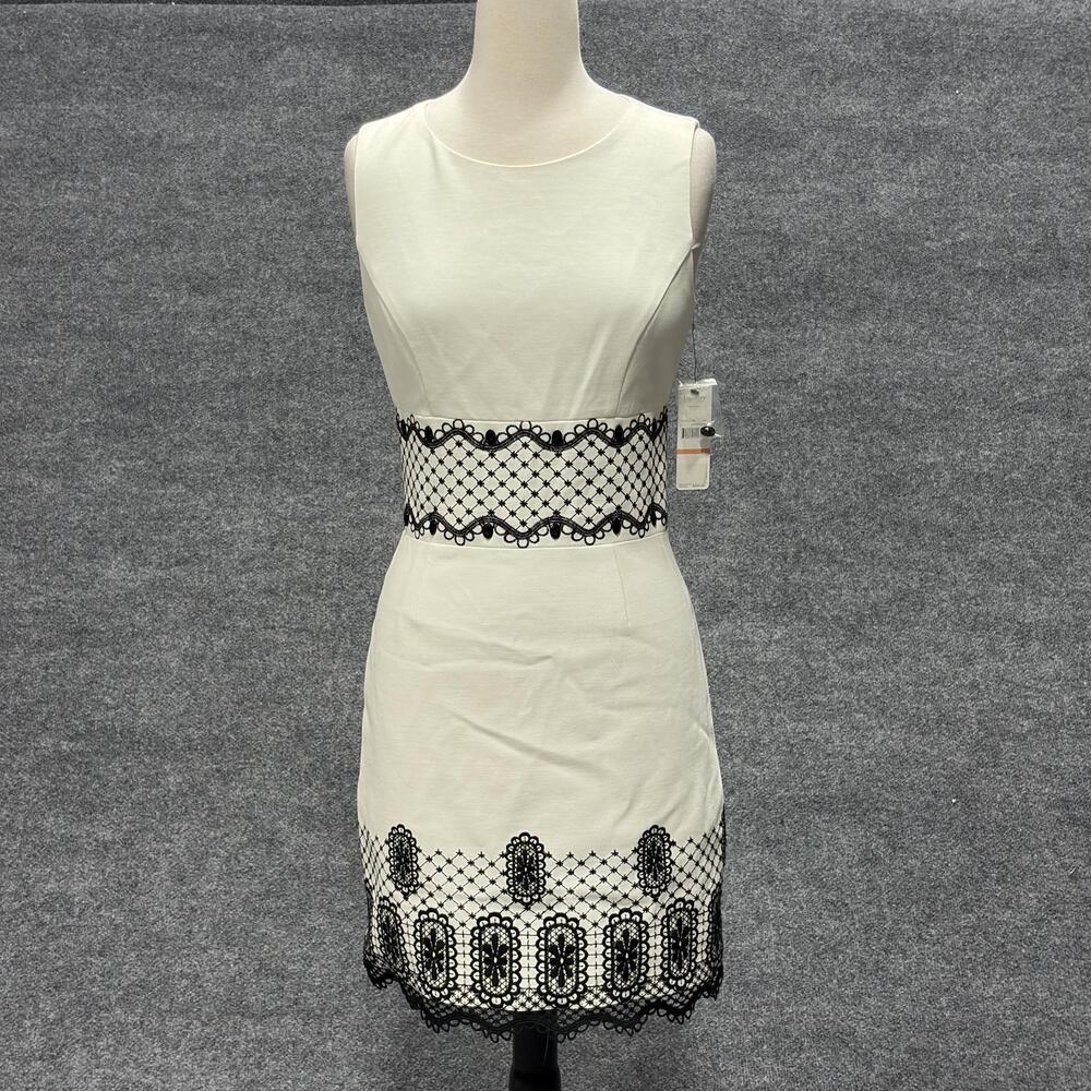 Laundry By Shelli Segal Dress Womens 4 White Black Lace Sheath Cocktail Party
